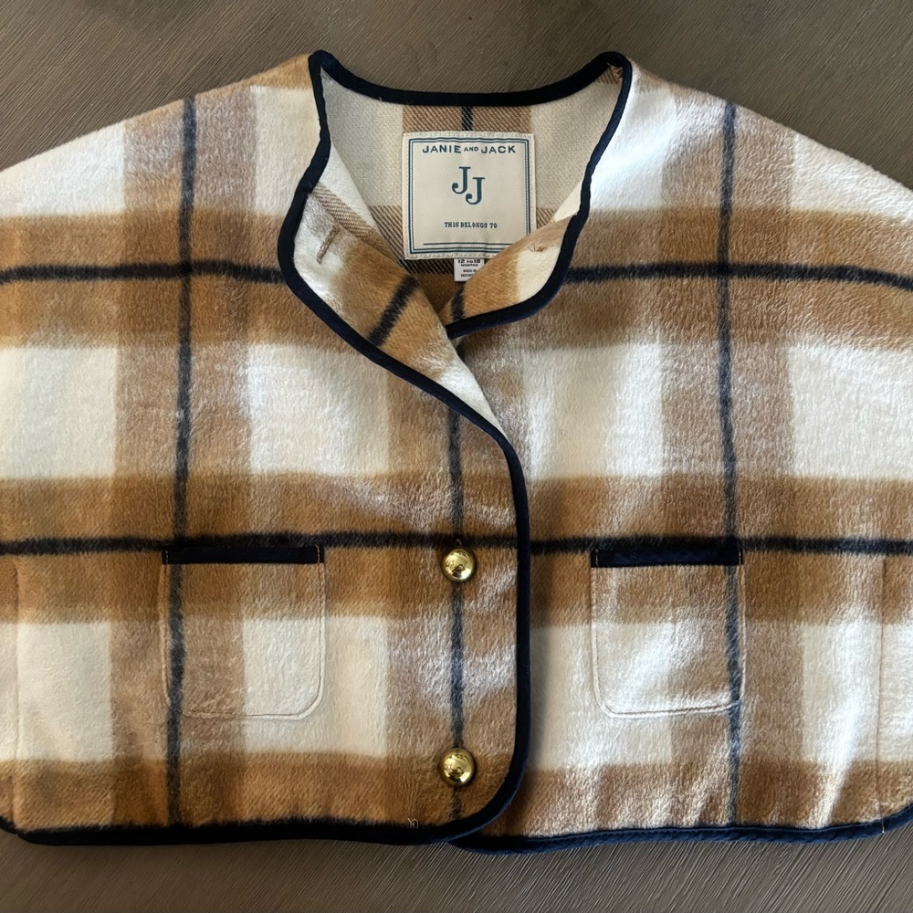 Janie and Jack Plaid Cape with Gold Buttons